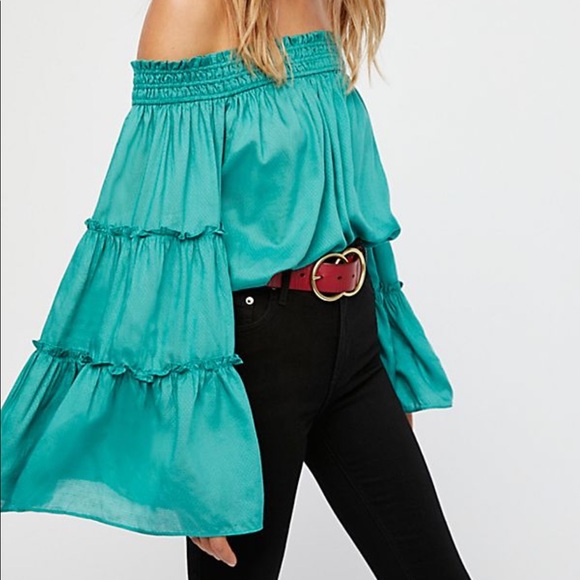 Free People Tops - NWT Free People Free Spirit Blouse in Green Sz S